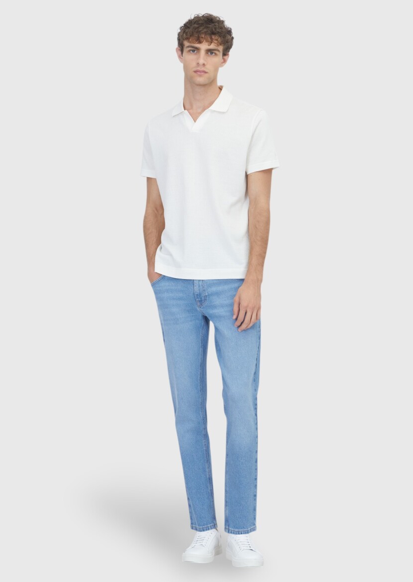 Ecru Ribbed 100% Cotton T-Shirt - RAMSEY