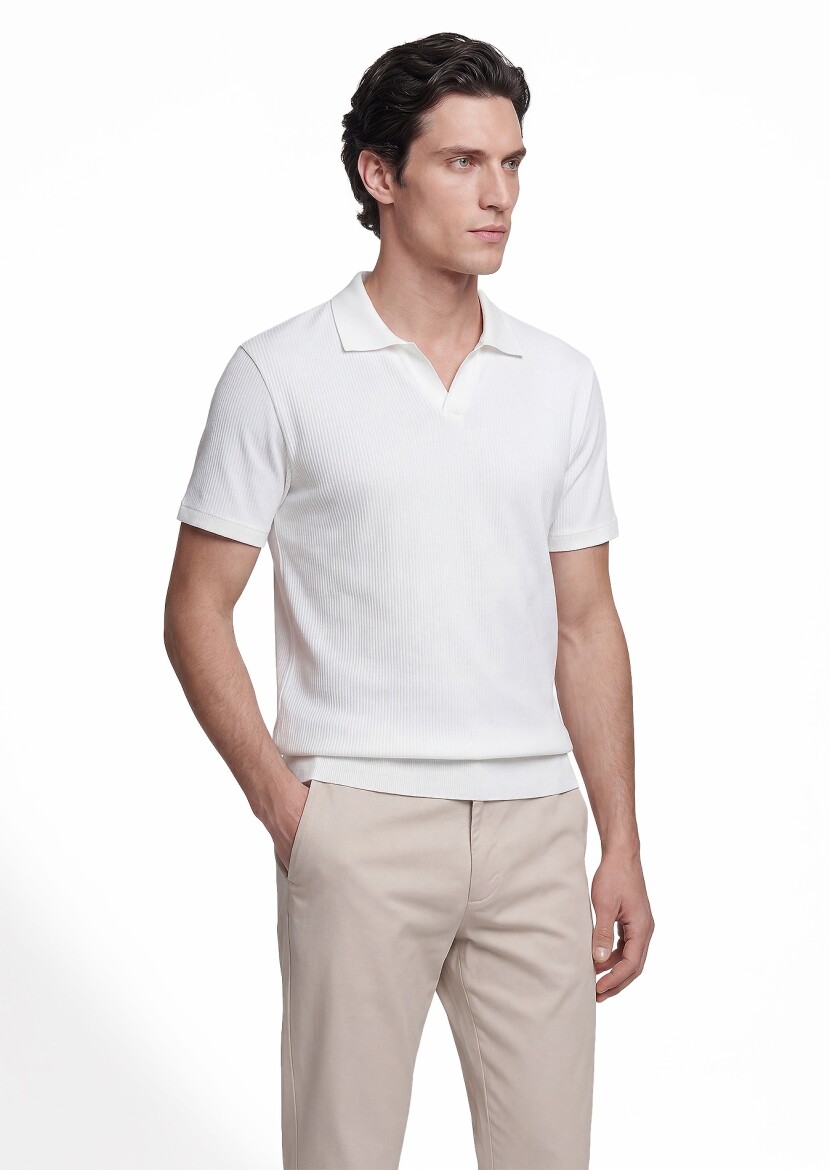 Ecru Ribbed 100% Cotton T-Shirt 