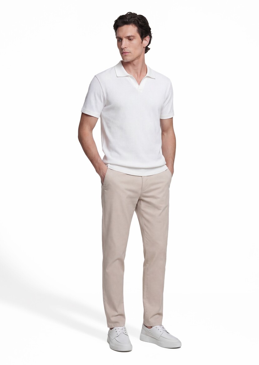 Ecru Ribbed 100% Cotton T-Shirt - 4