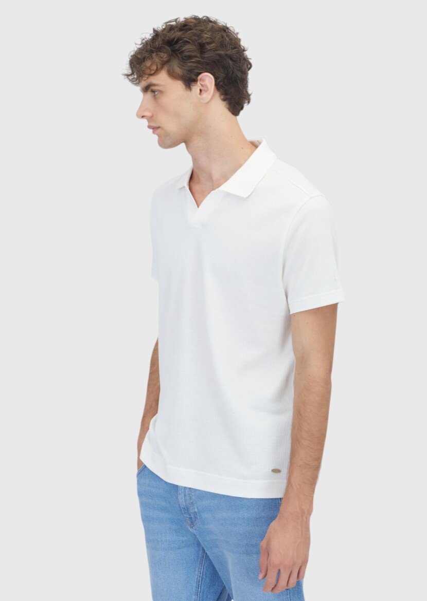Ecru Ribbed 100% Cotton T-Shirt - 5
