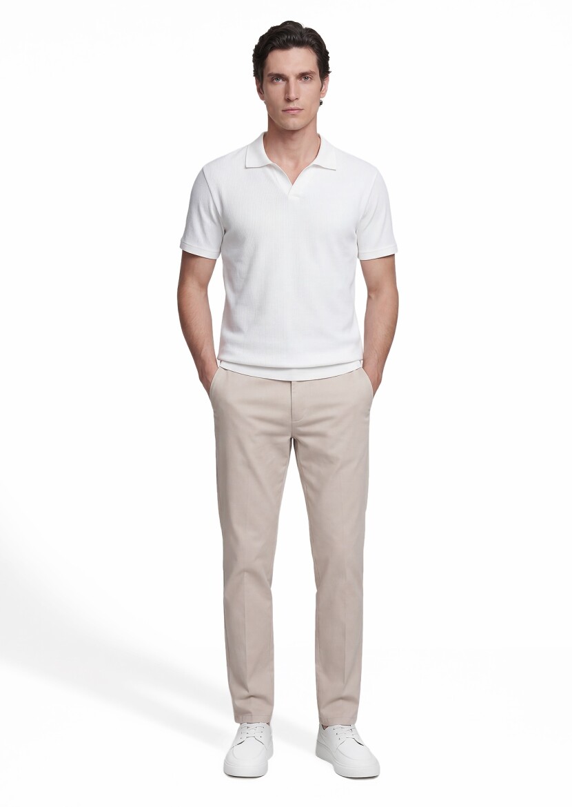 Ecru Ribbed 100% Cotton T-Shirt - 7