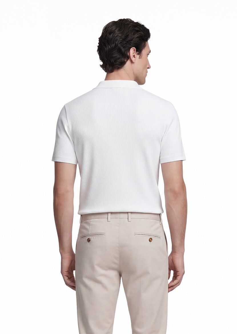 Ecru Ribbed 100% Cotton T-Shirt - 9