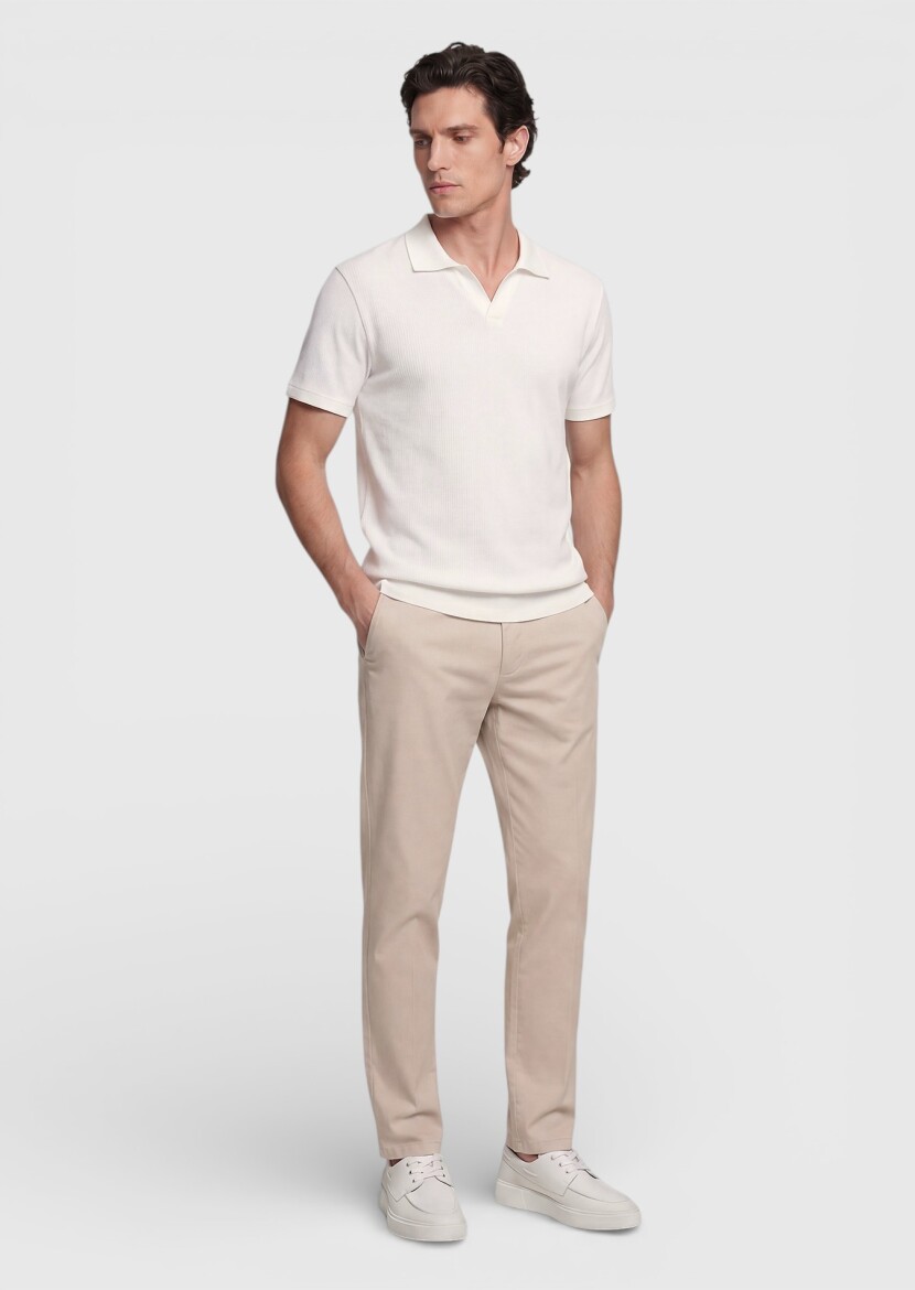 Ecru Ribbed 100% Cotton T-Shirt - RAMSEY