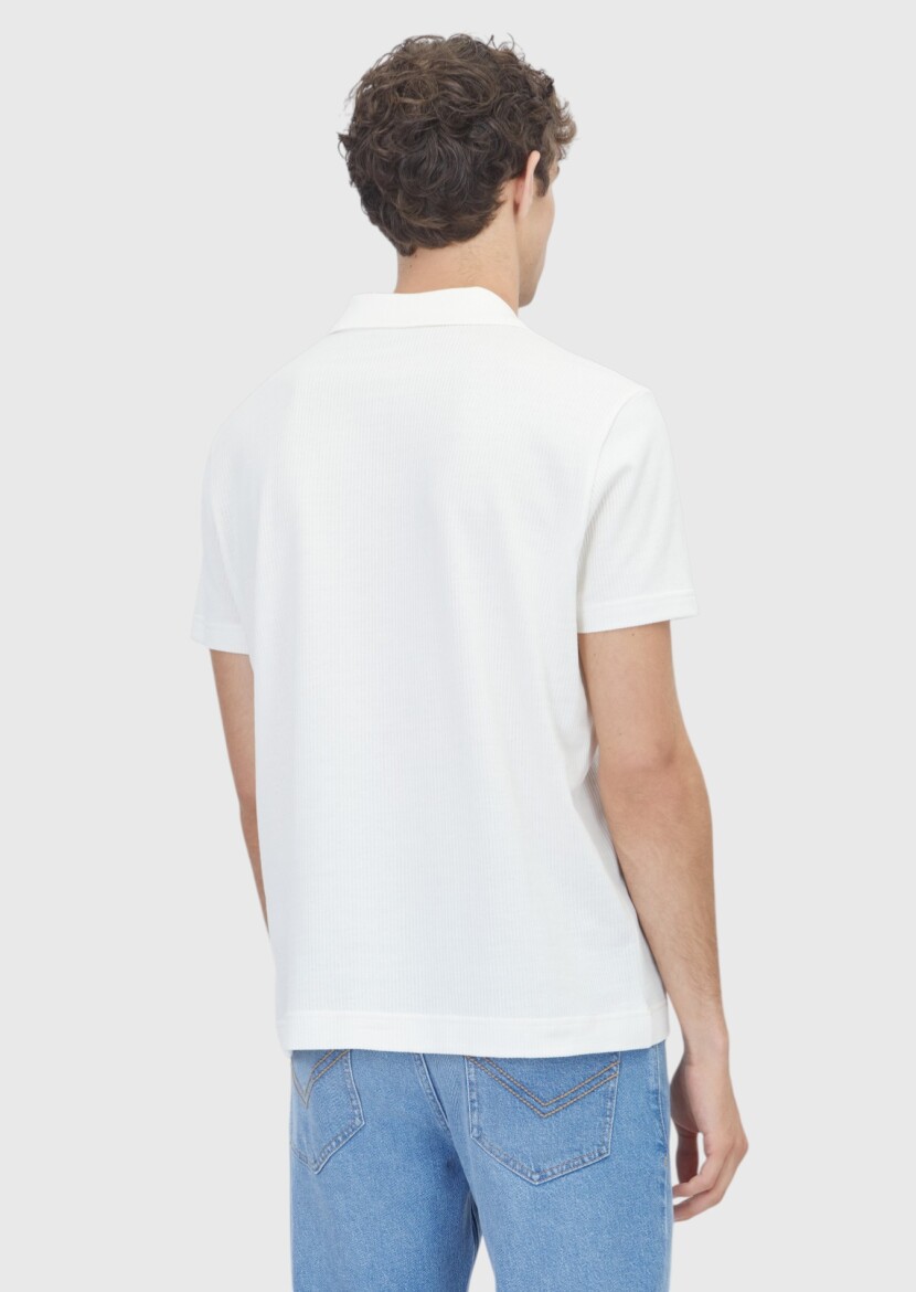 Ecru Ribbed 100% Cotton T-Shirt - 5