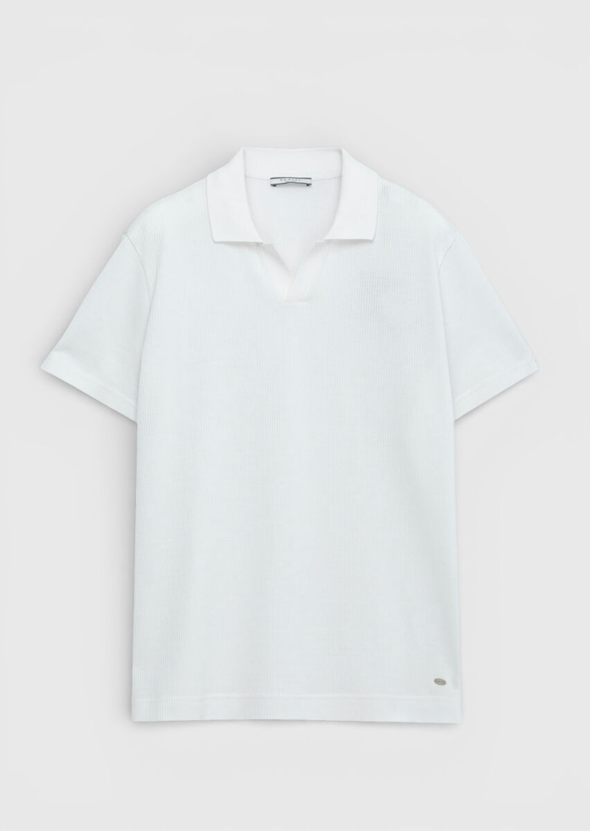 Ecru Ribbed 100% Cotton T-Shirt - 6