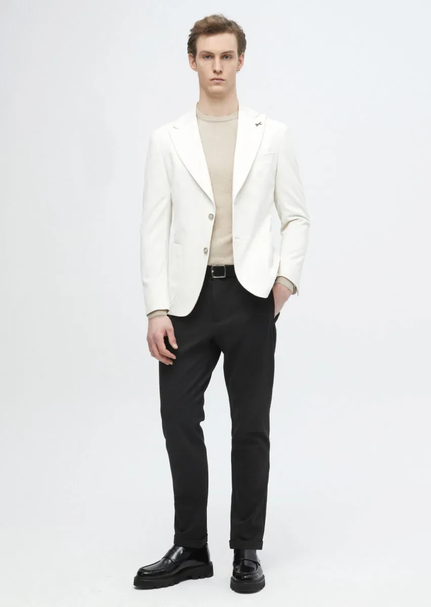 Ecru Ribbed Shirt Shoulder Slim Fit 100% Cotton Jacket - 3