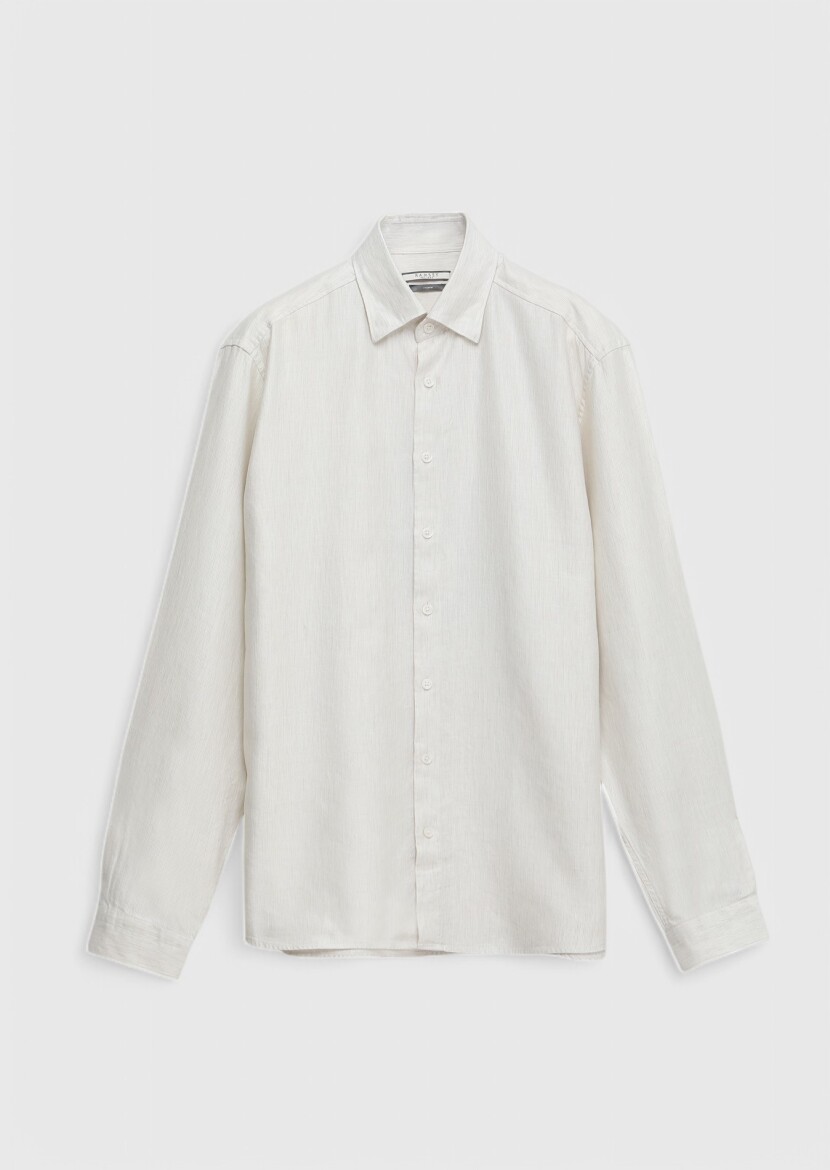 Ecru Striped Casual Fit Weaving Casual Cotton Blended Shirt - 5