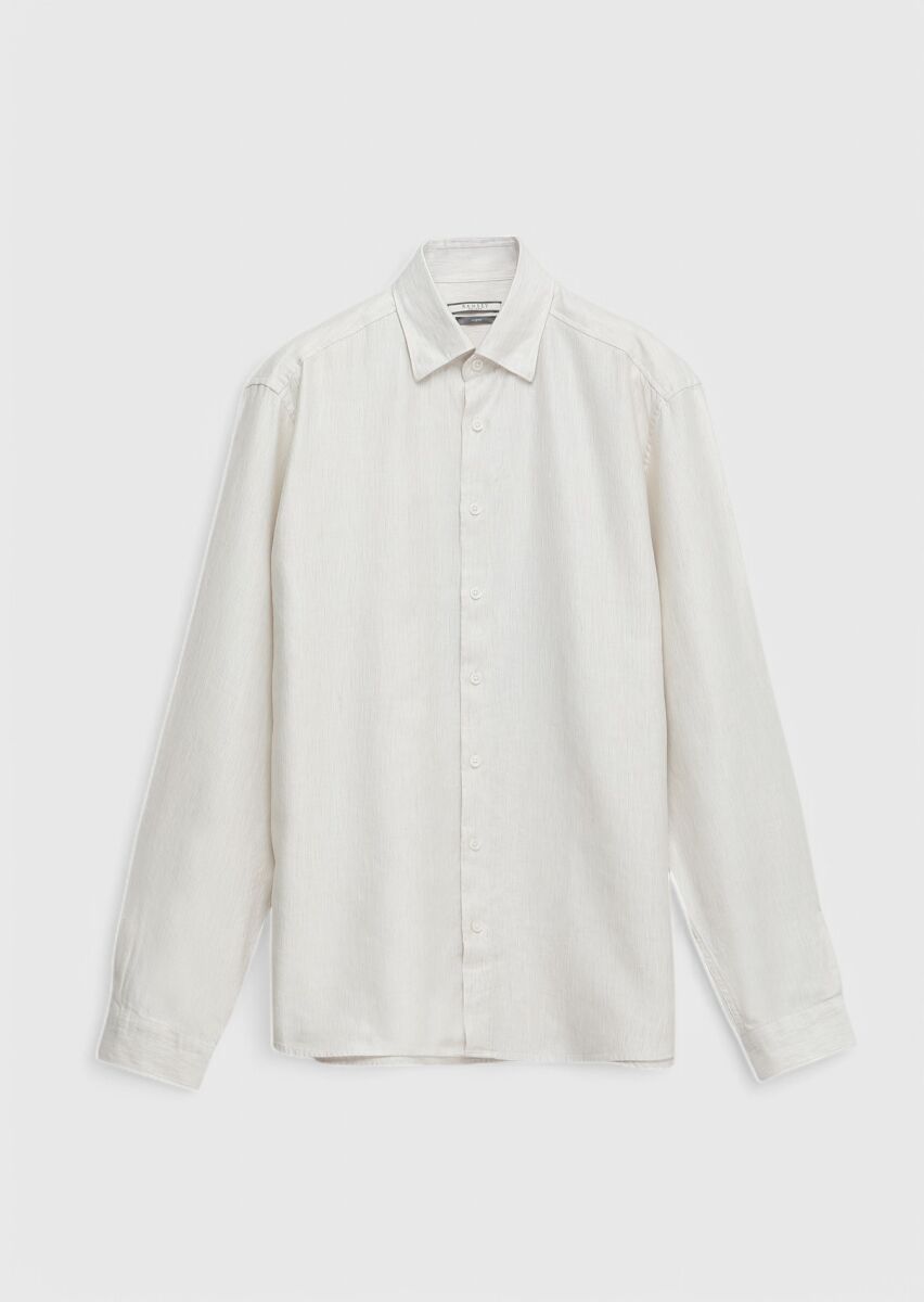 Ecru Striped Casual Fit Weaving Casual Cotton Blended Shirt - 5