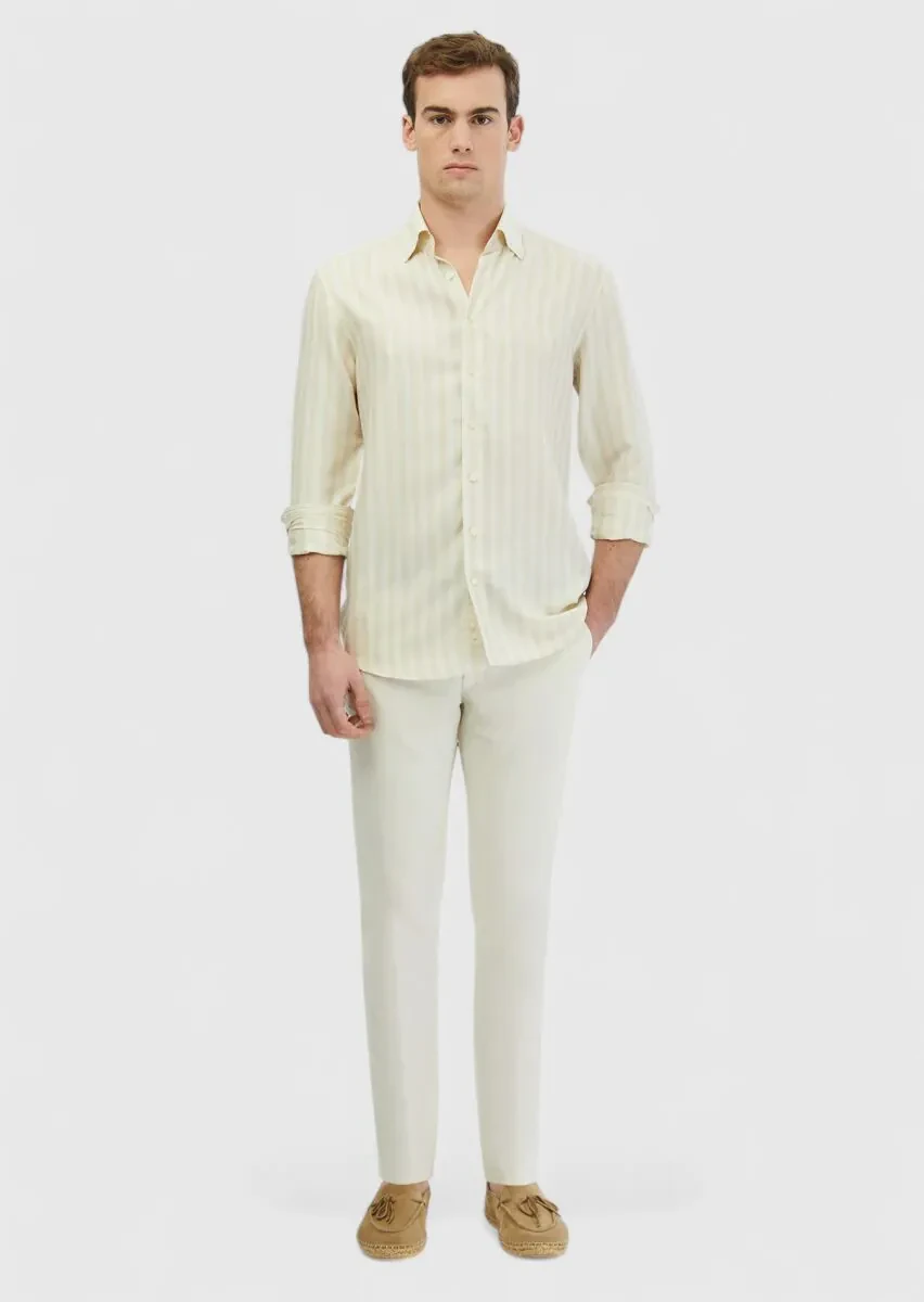 Ecru Striped Casual Fit Weaving Casual Shirt - 2