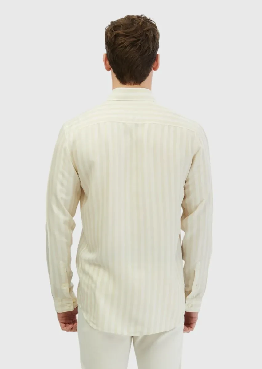 Ecru Striped Casual Fit Weaving Casual Shirt - 5