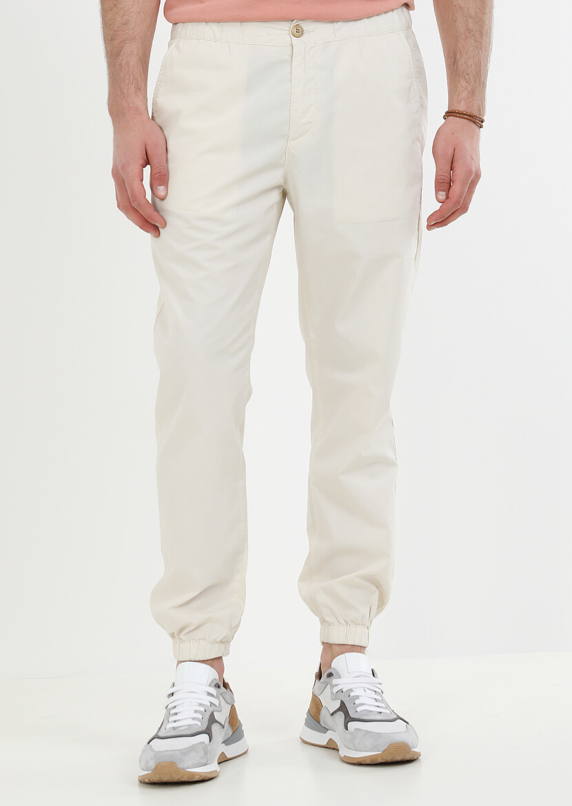 Ecru Weaving Jogging Fit Casual 100% Cotton Trousers - 1
