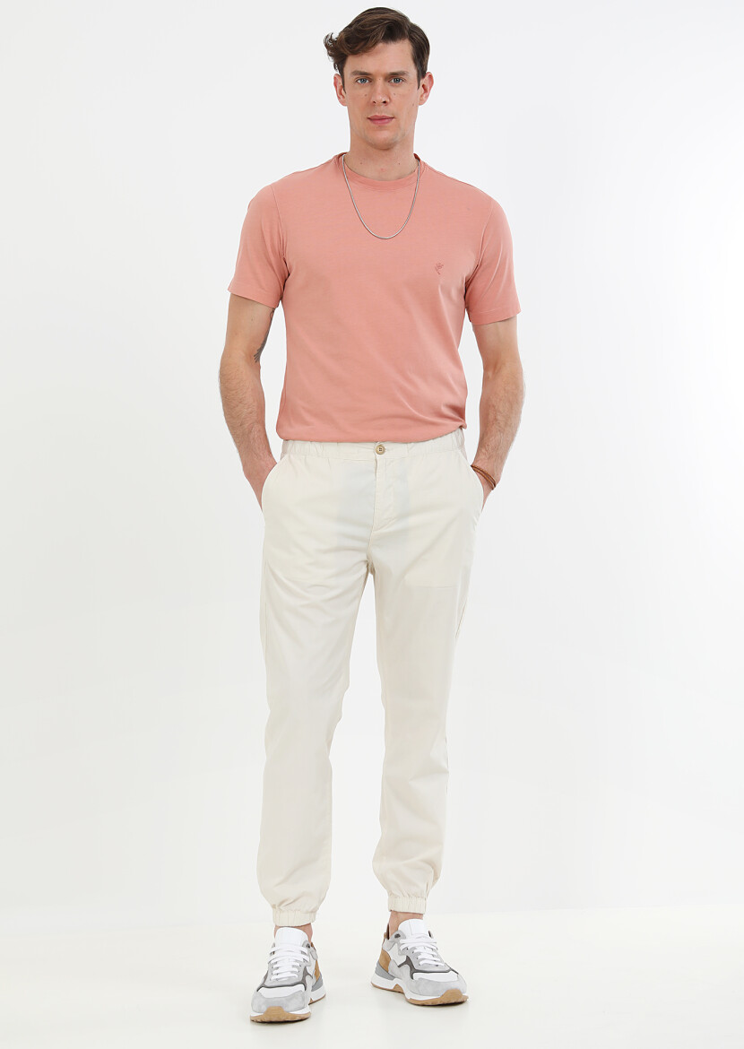 Ecru Weaving Jogging Fit Casual 100% Cotton Trousers - 2