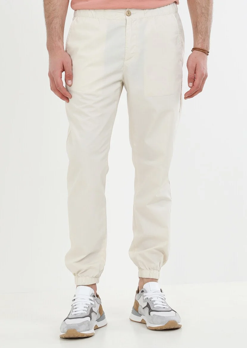 Ecru Weaving Jogging Fit Casual 100% Cotton Trousers - 1