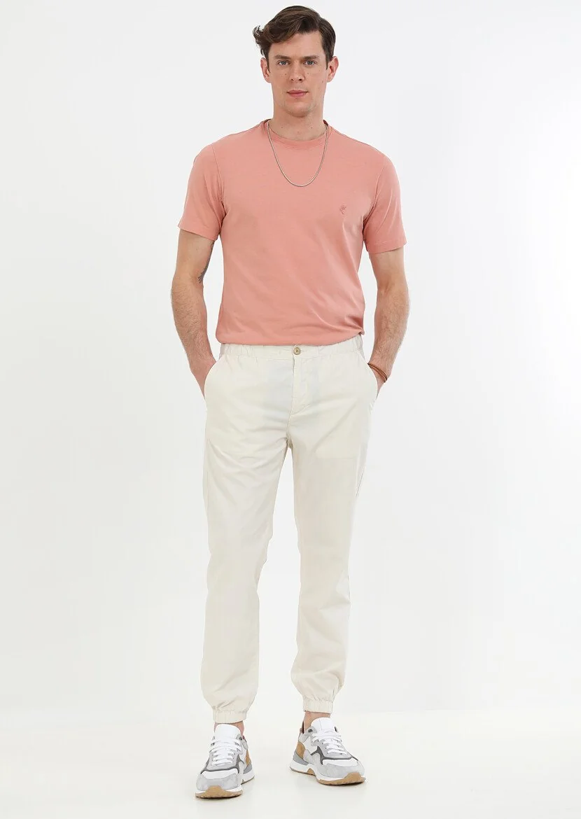 Ecru Weaving Jogging Fit Casual 100% Cotton Trousers - 2