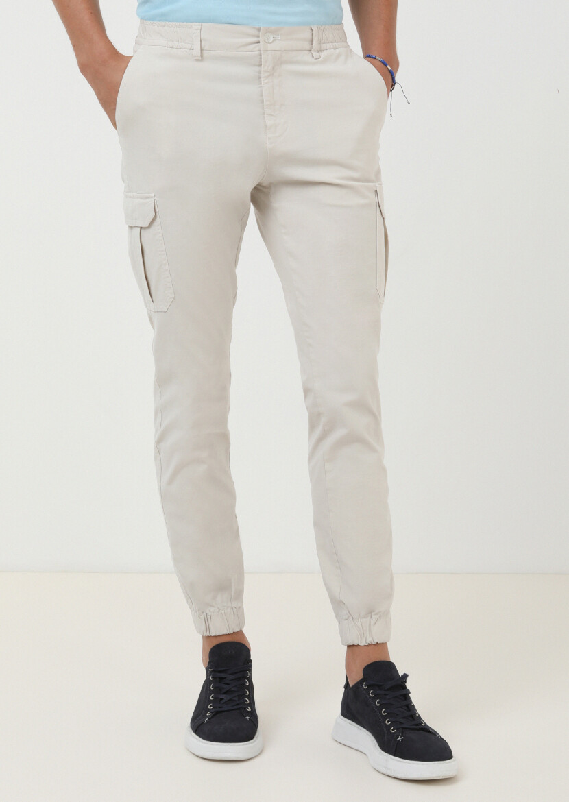 Ecru Weaving Jogging Fit Casual Cotton Blended Trousers - 2