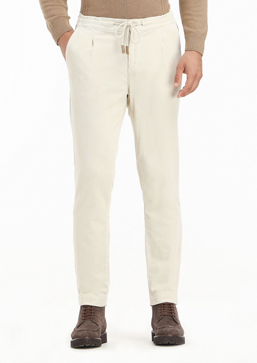 Ecru Weaving Jogging Fit Casual Cotton Blended Trousers - 1