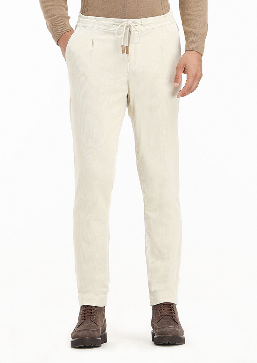 Ecru Weaving Jogging Fit Casual Cotton Blended Trousers - 1