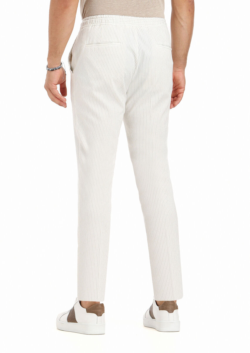 Ecru Weaving Jogging Fit Casual Cotton Blended Trousers - 3
