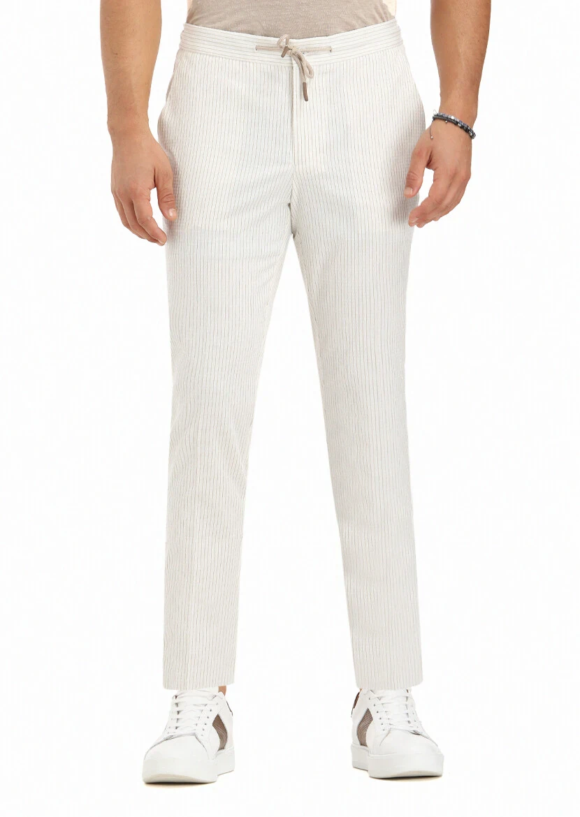 Ecru Weaving Jogging Fit Casual Cotton Blended Trousers 