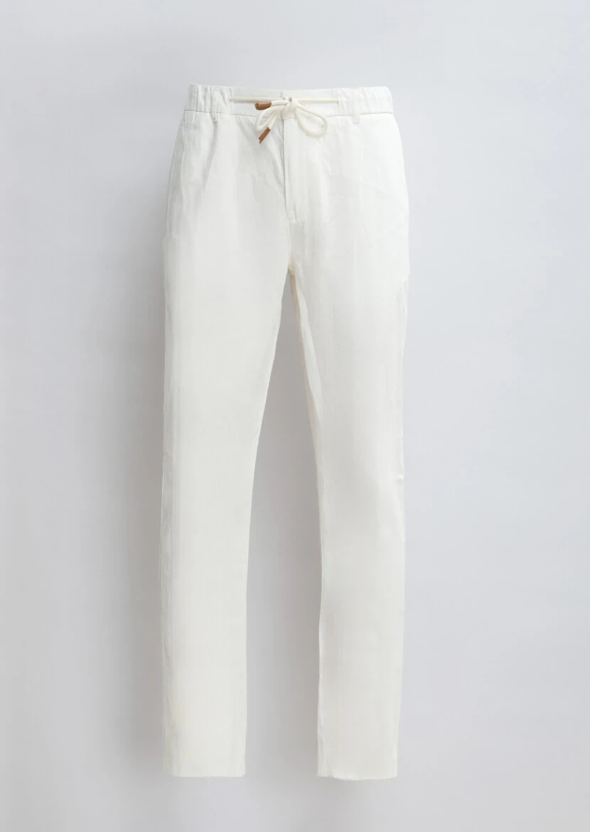Ecru Weaving Jogging Fit Casual Cotton Blended Trousers - 6