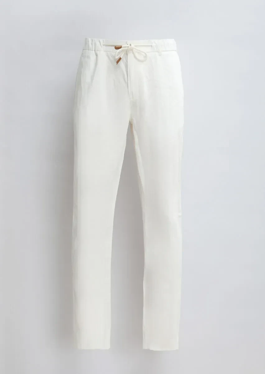 Ecru Weaving Jogging Fit Casual Cotton Blended Trousers - 6