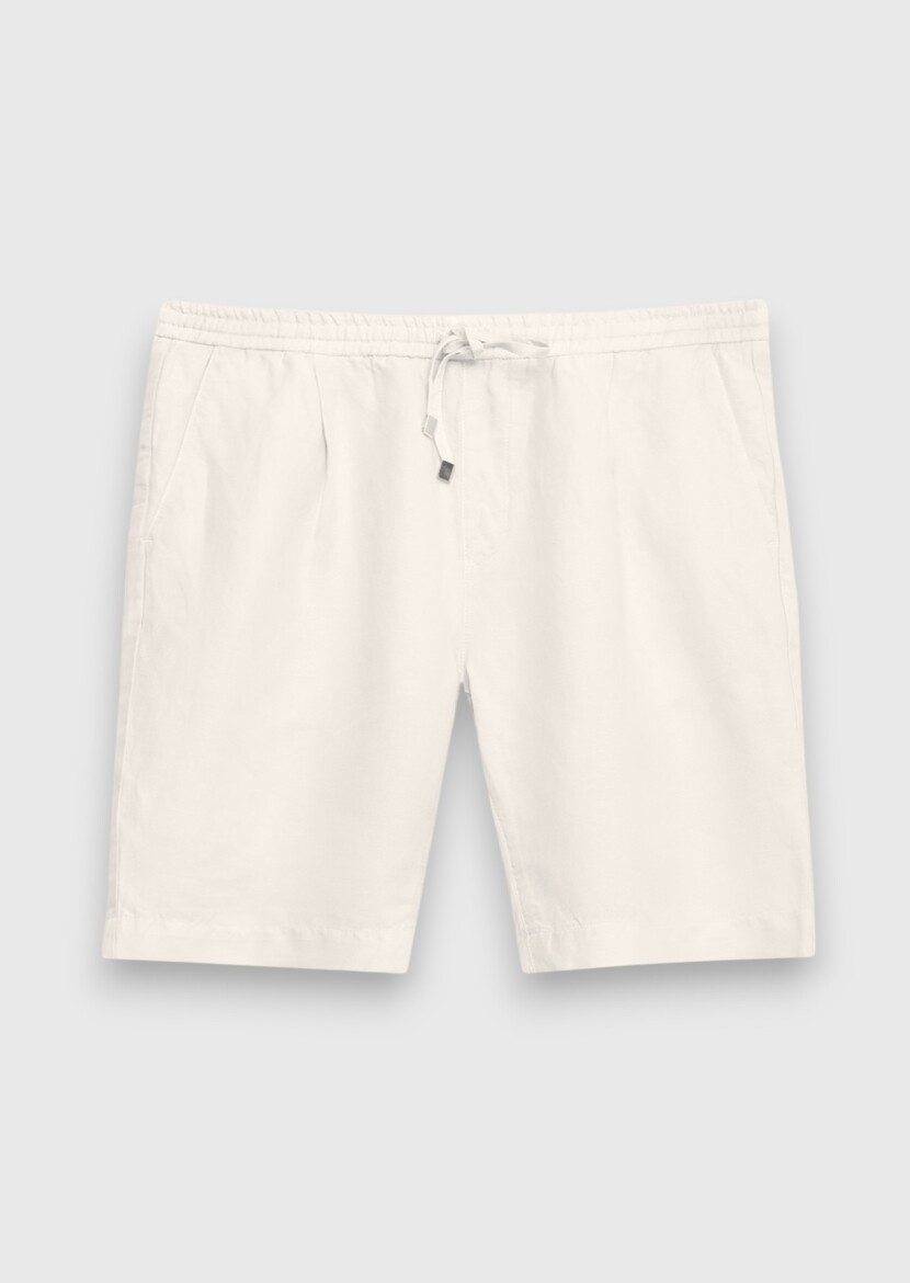 Ecru Weaving Jogging Fit Casual Linen Blended Bermuda - 5