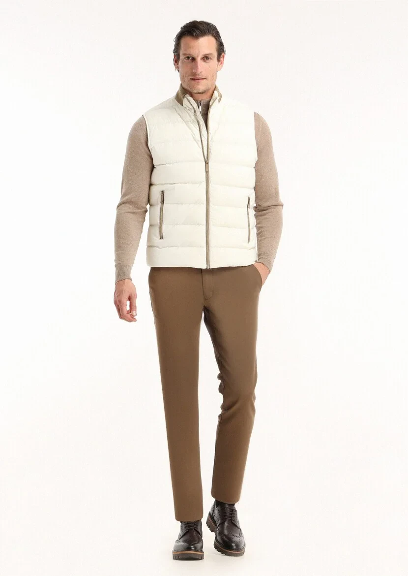 Ecru Weaving Puffer Vest - 1