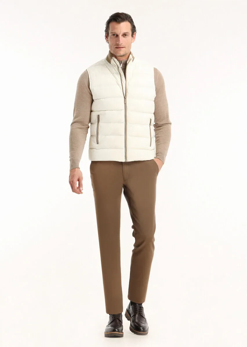Ecru Weaving Puffer Vest - 1