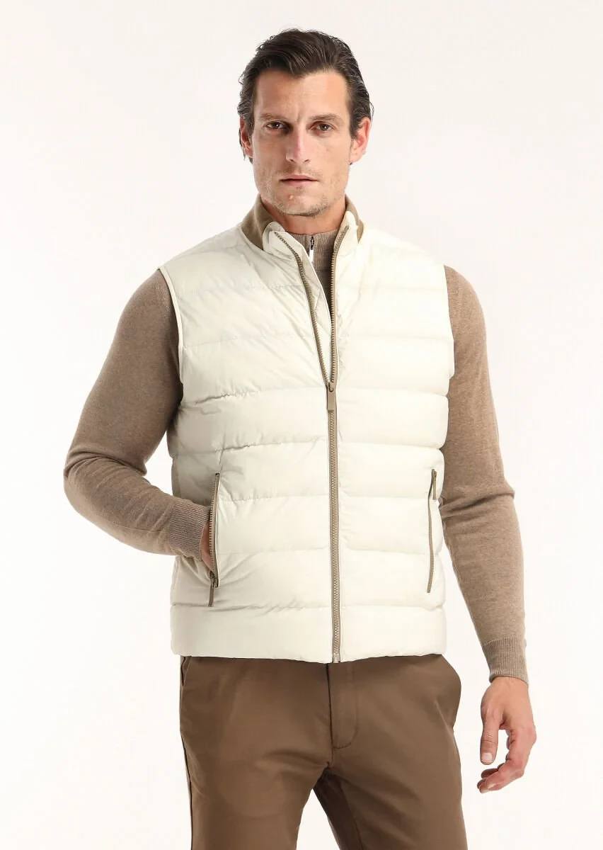 Ecru Weaving Puffer Vest - 2