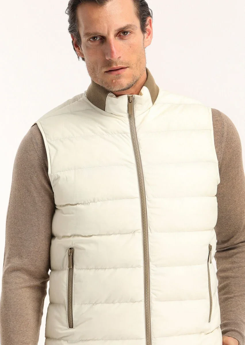 Ecru Weaving Puffer Vest - 3