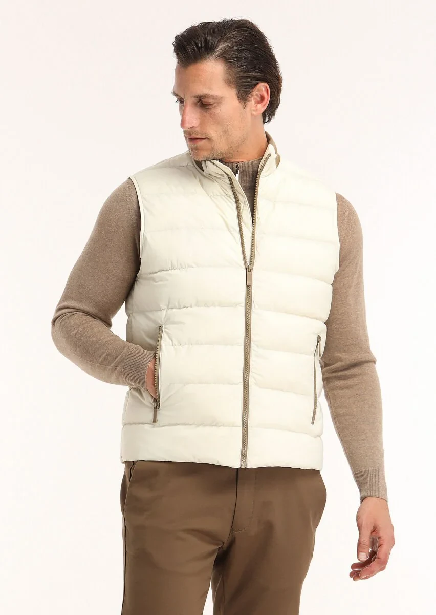 Ecru Weaving Puffer Vest - 4