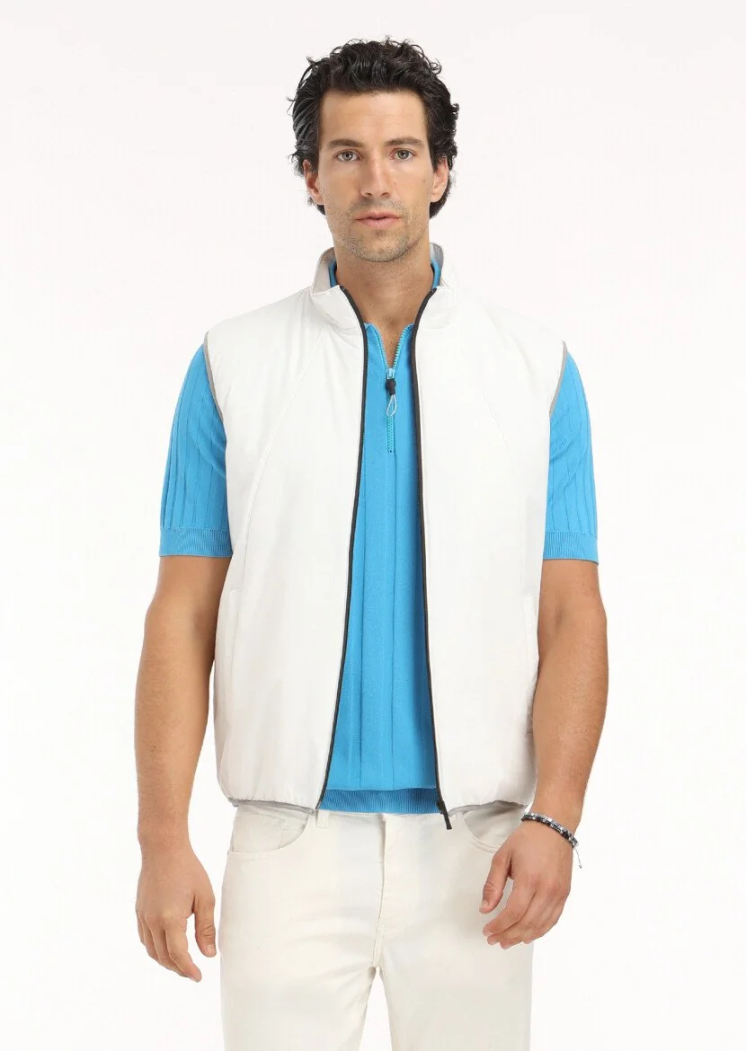 Ecru Weaving Puffer Vest - 3