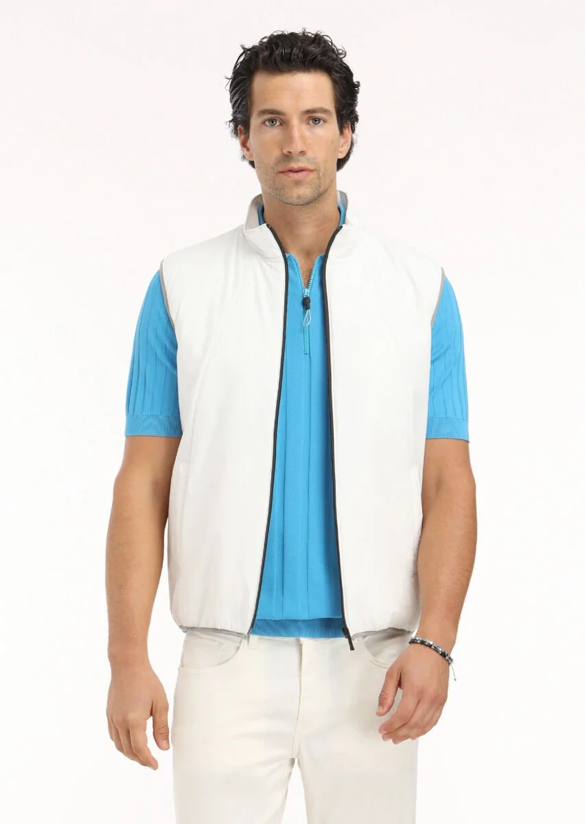 Ecru Weaving Puffer Vest - 3