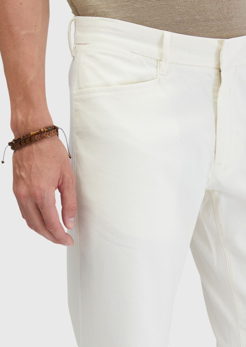 Ecru Weaving Regular Fit Casual Cotton Blended Trousers - 3