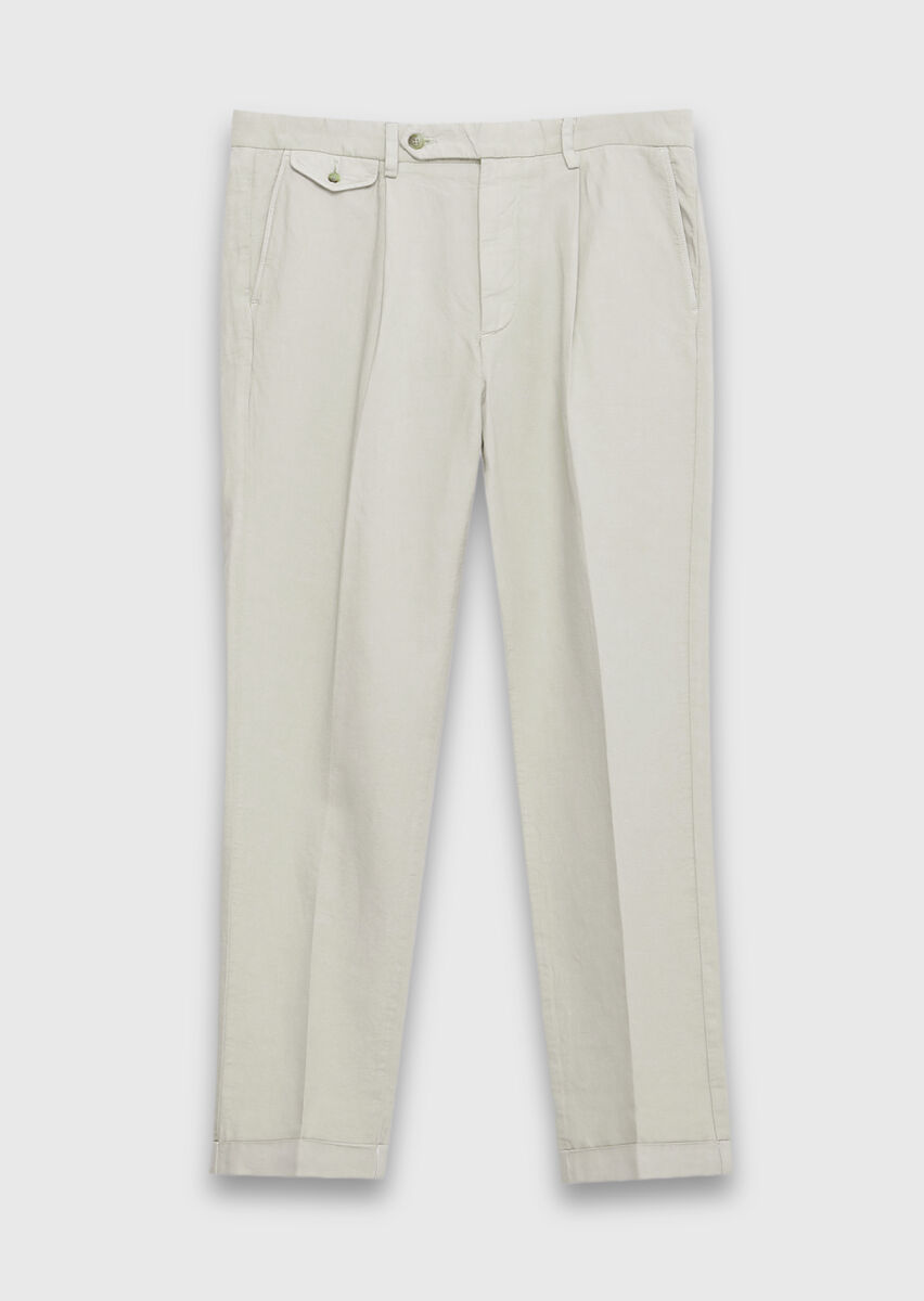 Ecru Weaving Relaxed Fit Casual Cotton Blended Trousers - 5