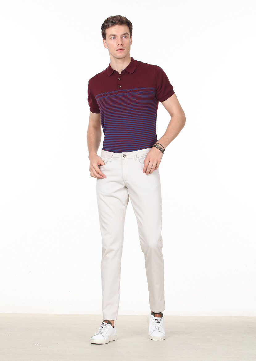 Ecru Weaving Slim Fit Casual 100% Cotton Trousers 