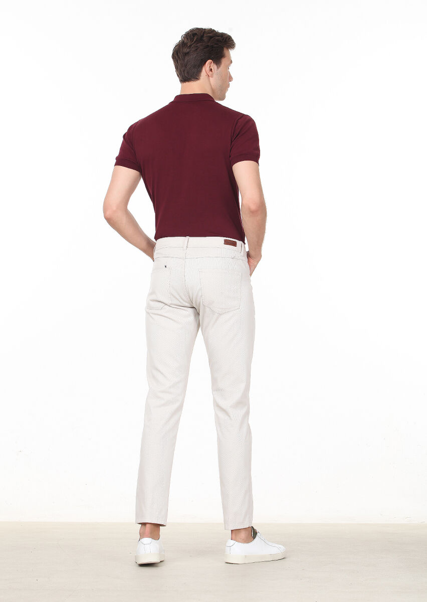 Ecru Weaving Slim Fit Casual 100% Cotton Trousers - 4