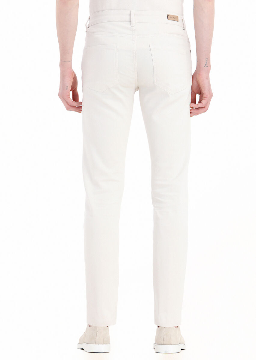 Ecru Weaving Slim Fit Casual Cotton Blended Trousers - 4