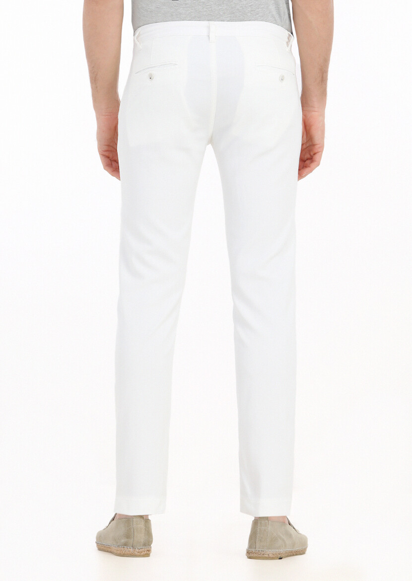 Ecru Weaving Slim Fit Casual Cotton Blended Trousers - 5