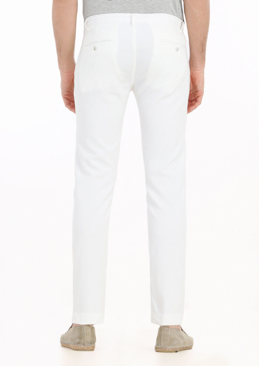 Ecru Weaving Slim Fit Casual Cotton Blended Trousers - 5