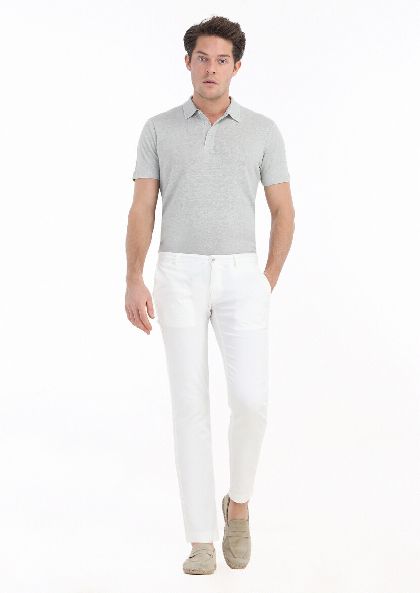 Ecru Weaving Slim Fit Casual Cotton Blended Trousers 