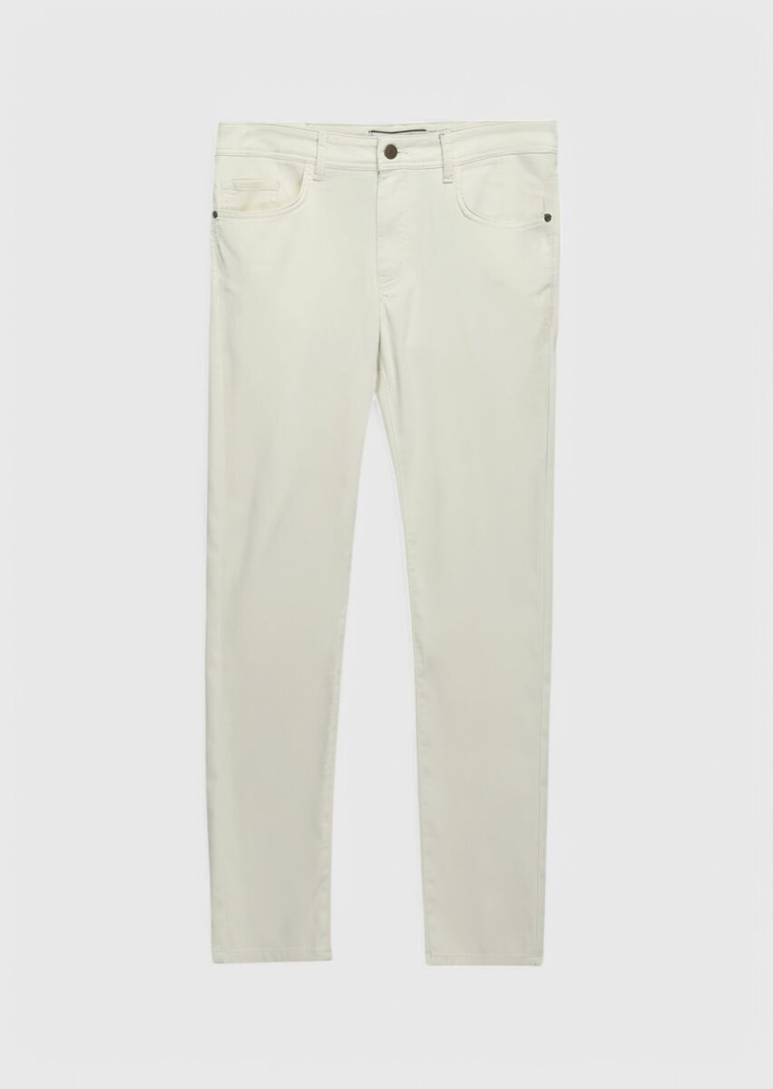 Ecru Weaving Slim Fit Casual Cotton Blended Trousers - 6