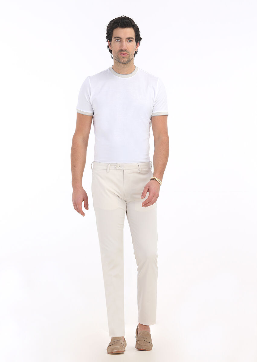 Ecru Weaving Slim Fit Casual Trousers - 1