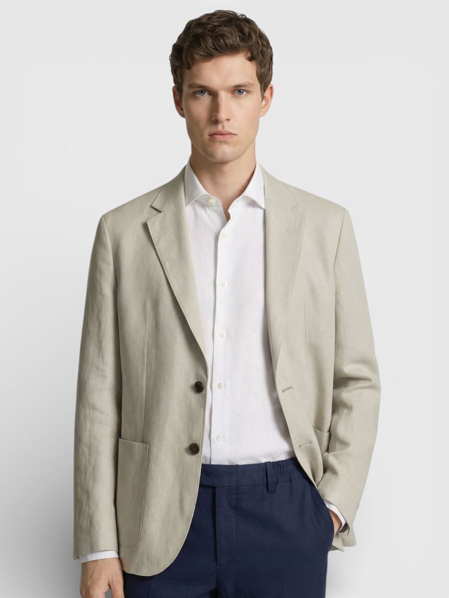 Ecru Zeroweight Slim Fit 100% Linen Jacket - 1