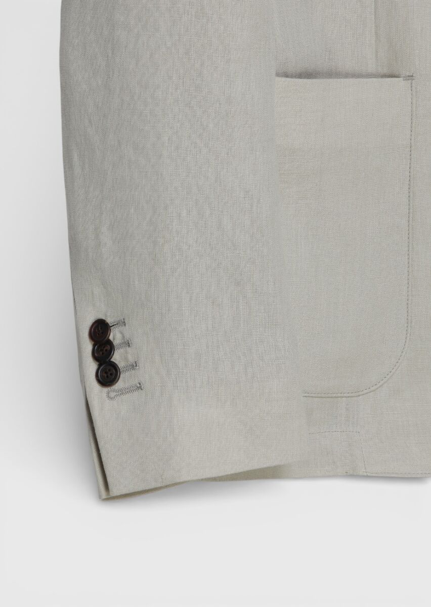 Ecru Zeroweight Slim Fit 100% Linen Jacket - 7