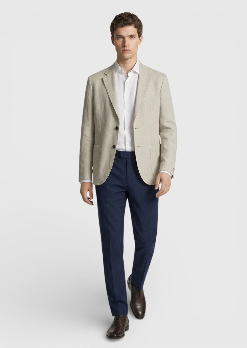 Ecru Zeroweight Slim Fit 100% Linen Jacket - RAMSEY