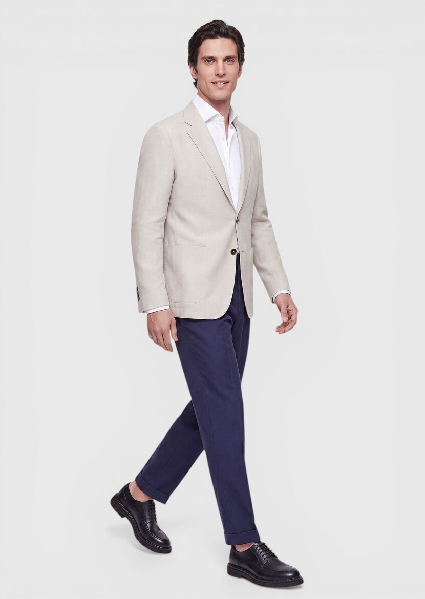 Ecru Zeroweight Slim Fit 100% Linen Jacket - RAMSEY