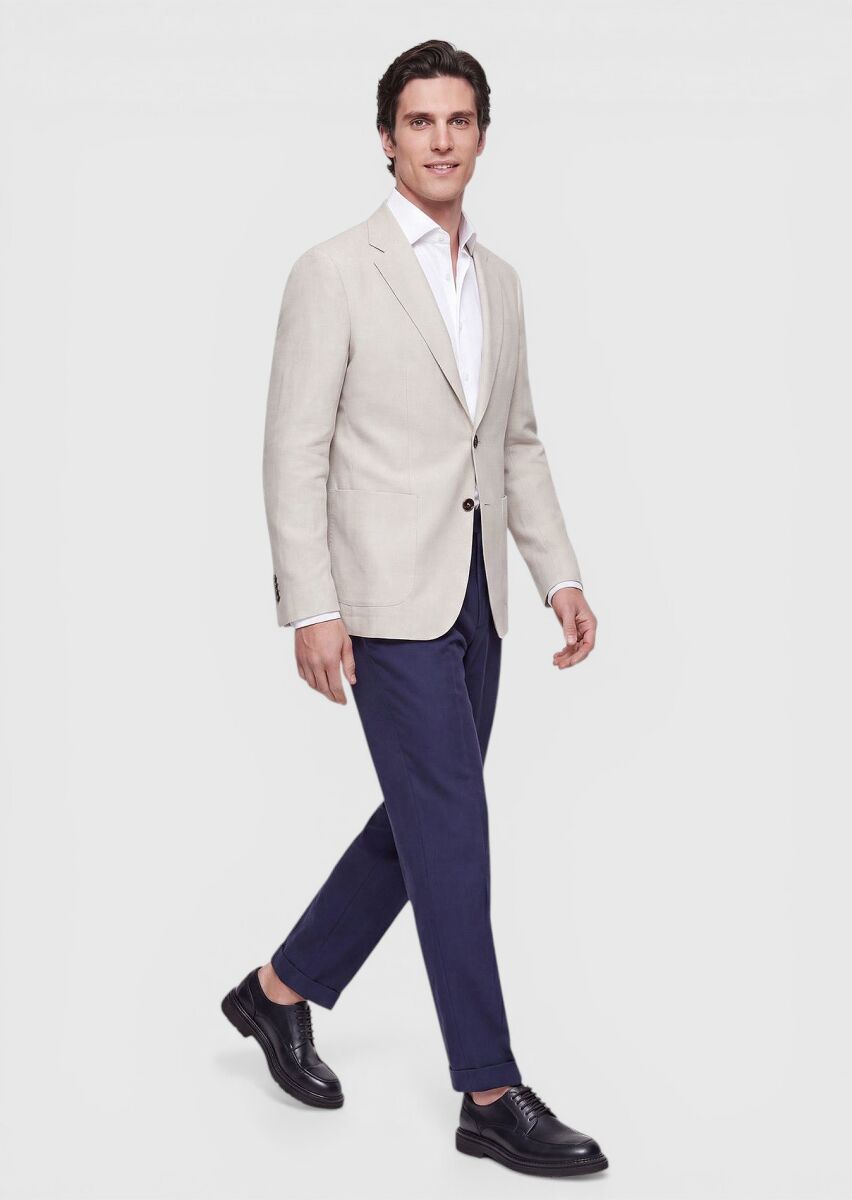Ecru Zeroweight Slim Fit 100% Linen Jacket - 2