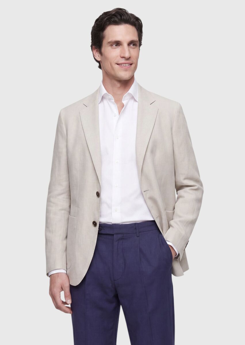 Ecru Zeroweight Slim Fit 100% Linen Jacket - 4