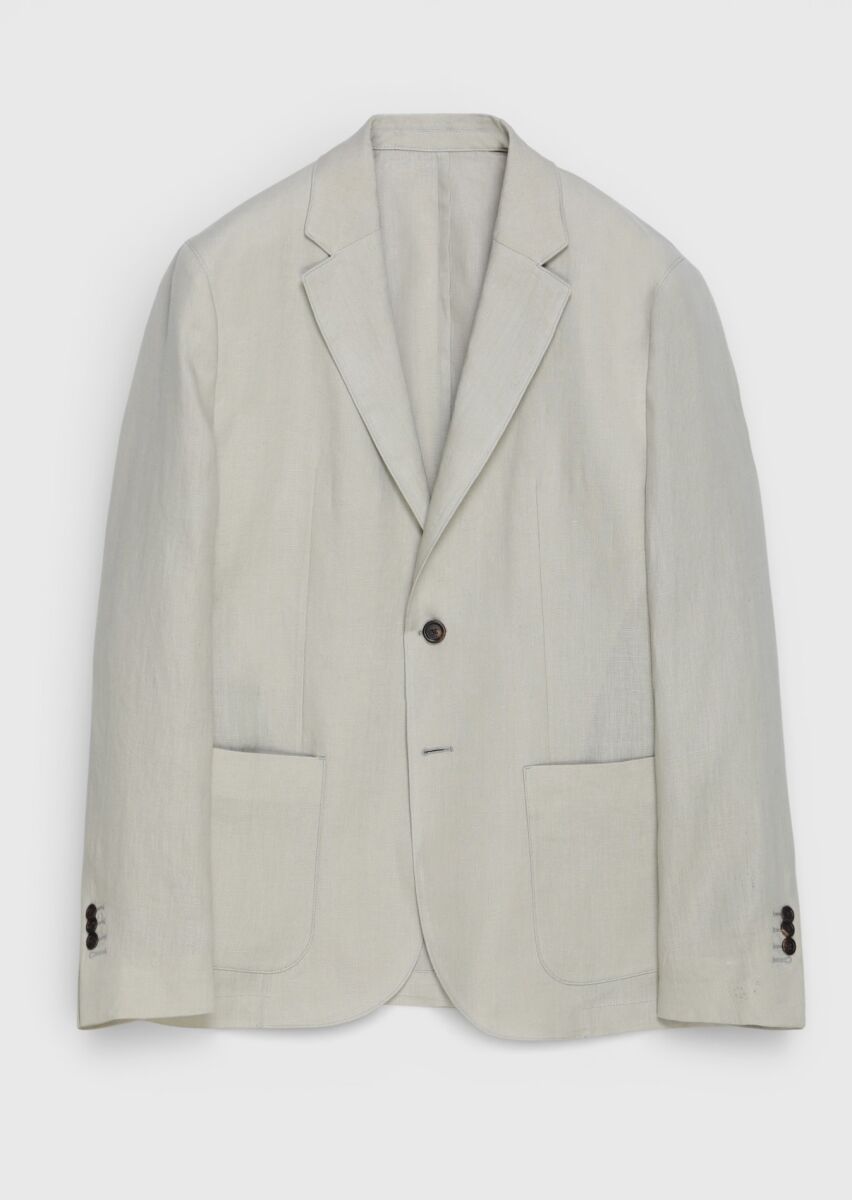 Ecru Zeroweight Slim Fit 100% Linen Jacket - 6